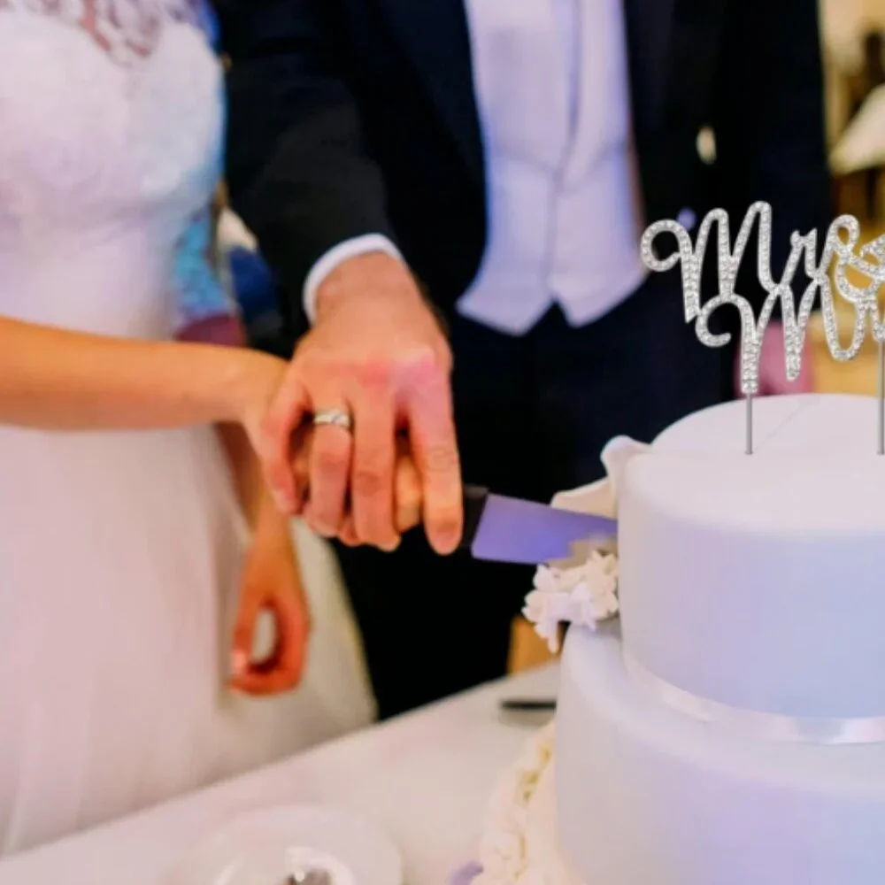Silver Metal Rhinestone Mr and Mrs Wedding Cake Topper Decoration